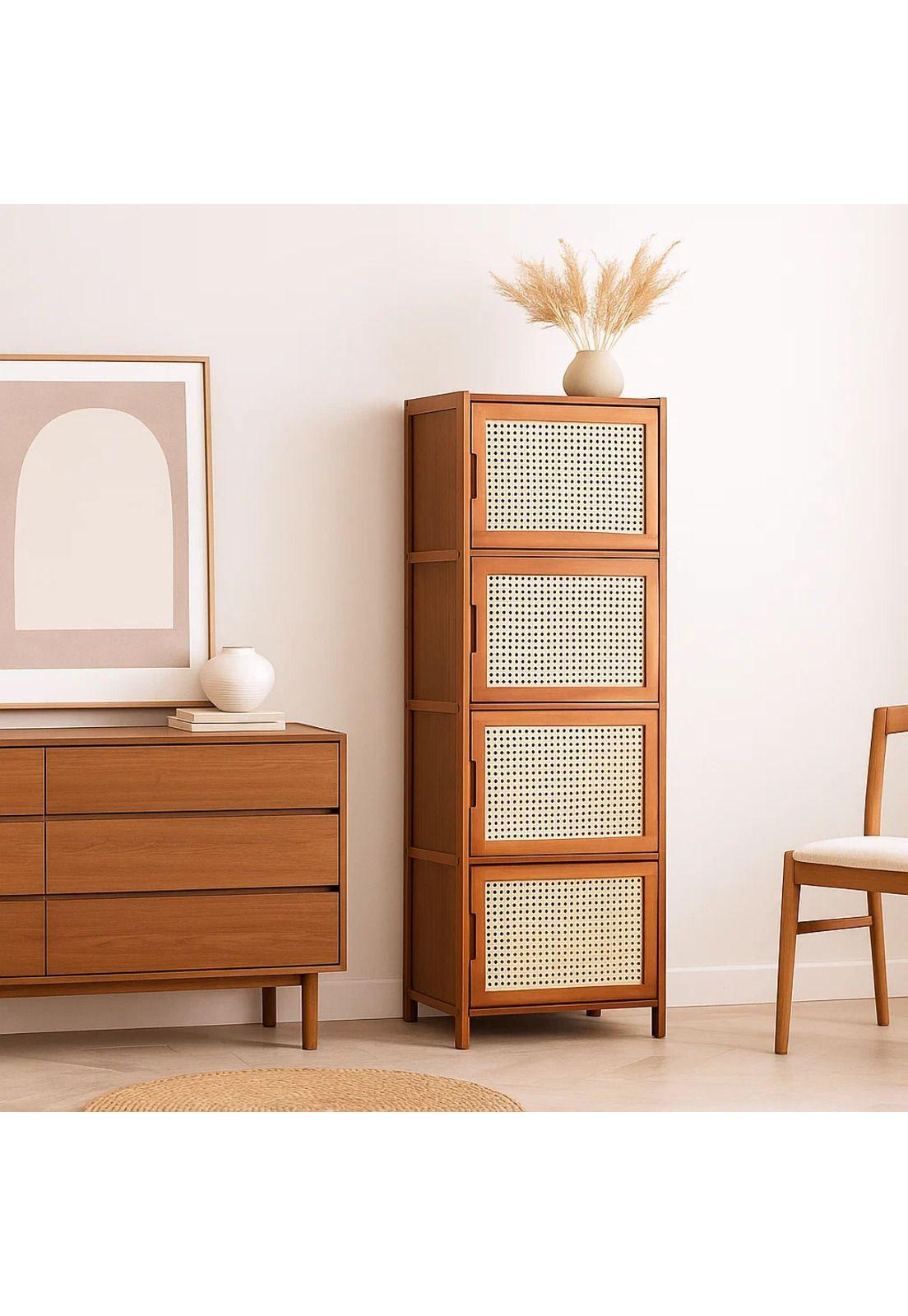 Vitrina EcoLuxe de Bambú y Ratán Sintético 4 Niveles-2