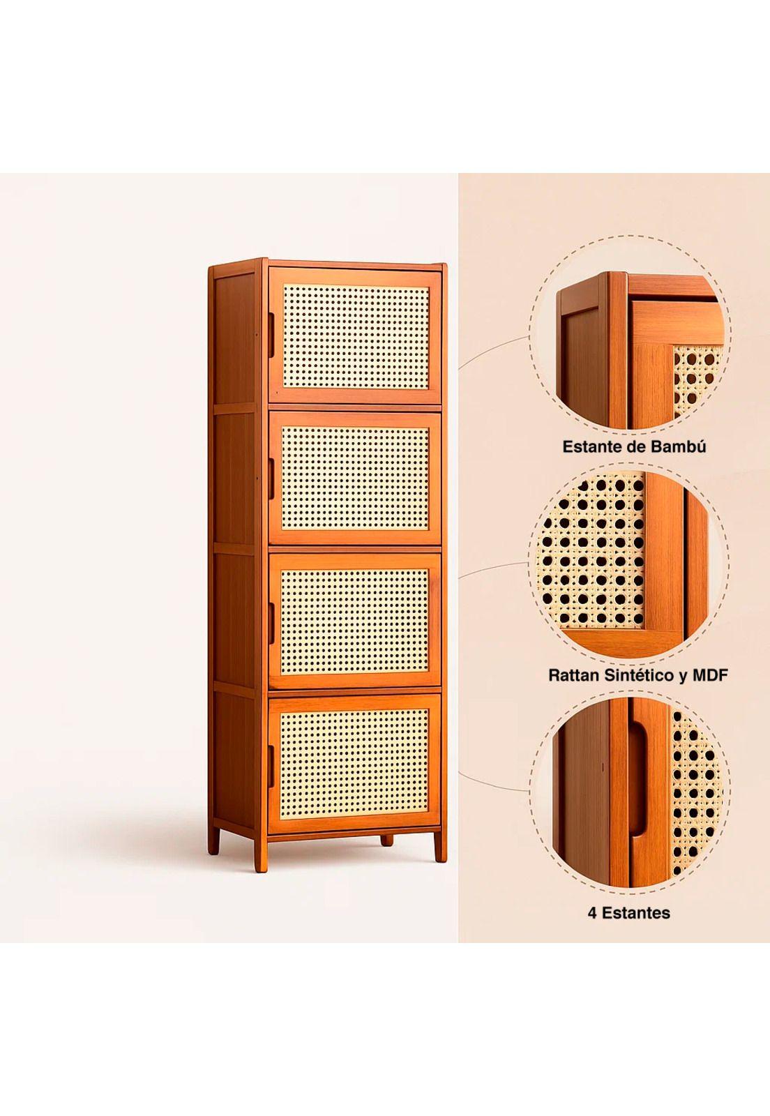 Vitrina EcoLuxe de Bambú y Ratán Sintético 4 Niveles-4