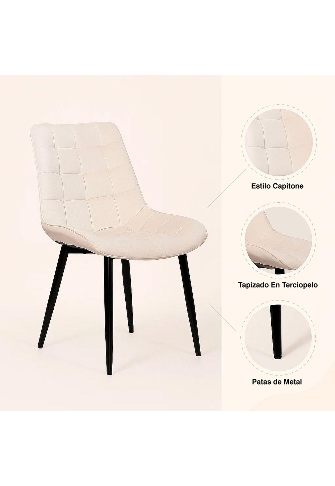 Pack de 2 Sillas de Comedor Macron Acolchada Terciopelo - Beige-4