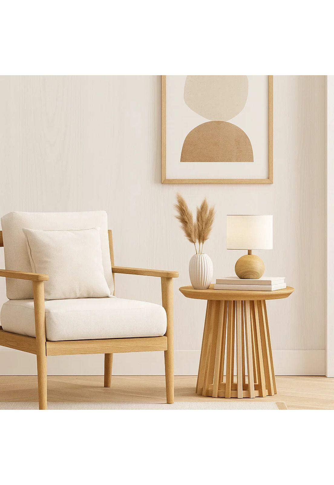 Mesa Redonda de 50 cm Madera Natural con Base Estilo Rejilla-2