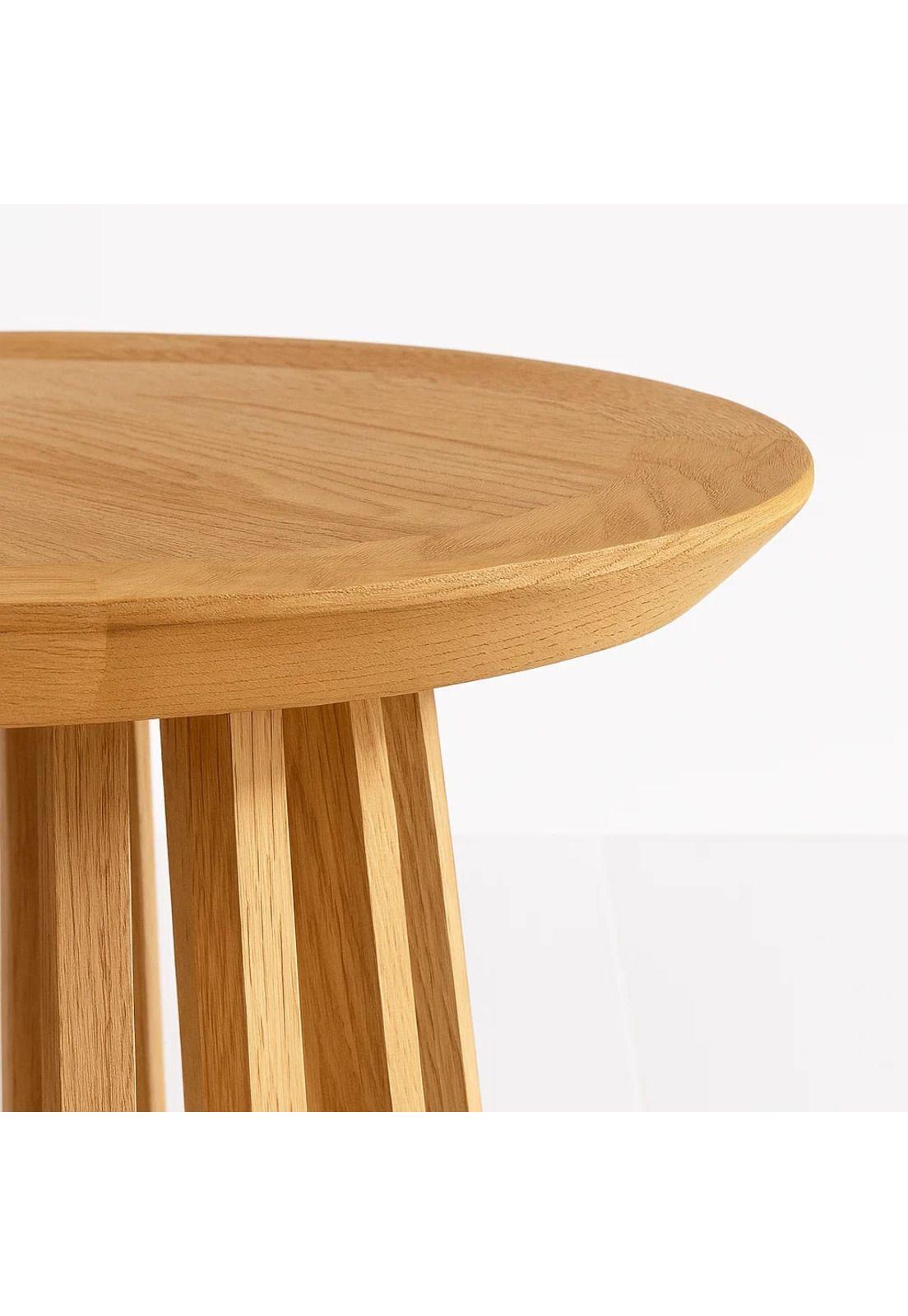 Mesa Redonda de 50 cm Madera Natural con Base Estilo Rejilla-3
