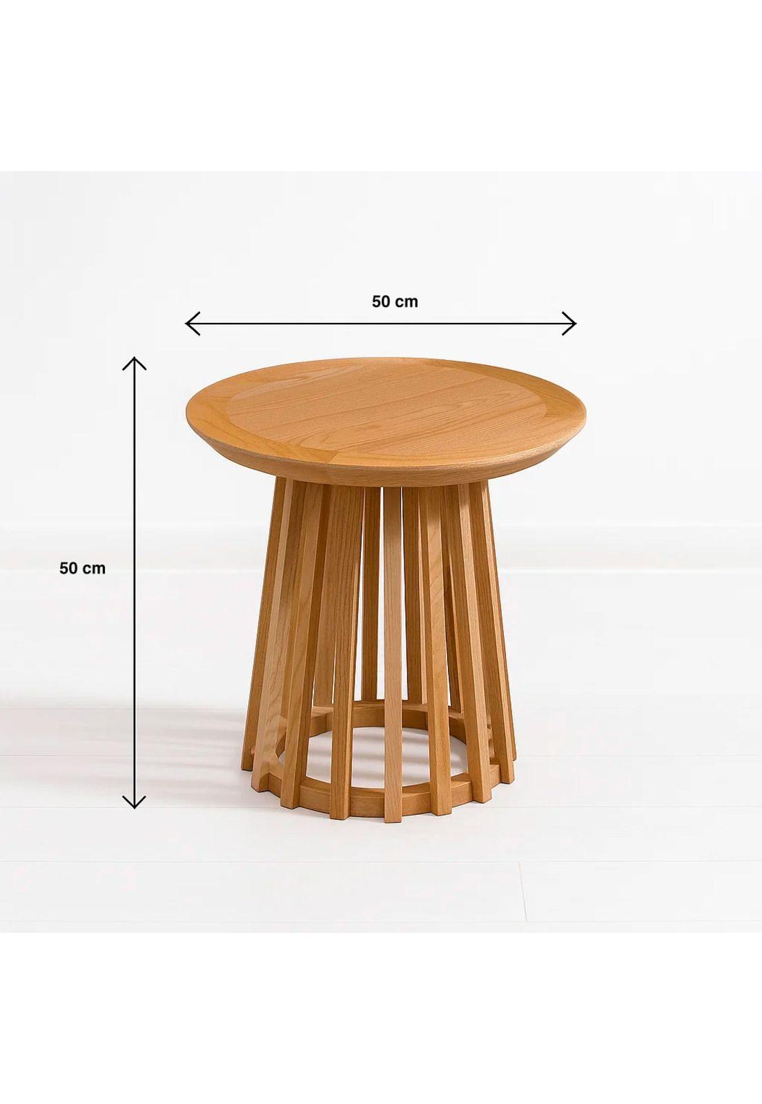 Mesa Redonda de 50 cm Madera Natural con Base Estilo Rejilla-4