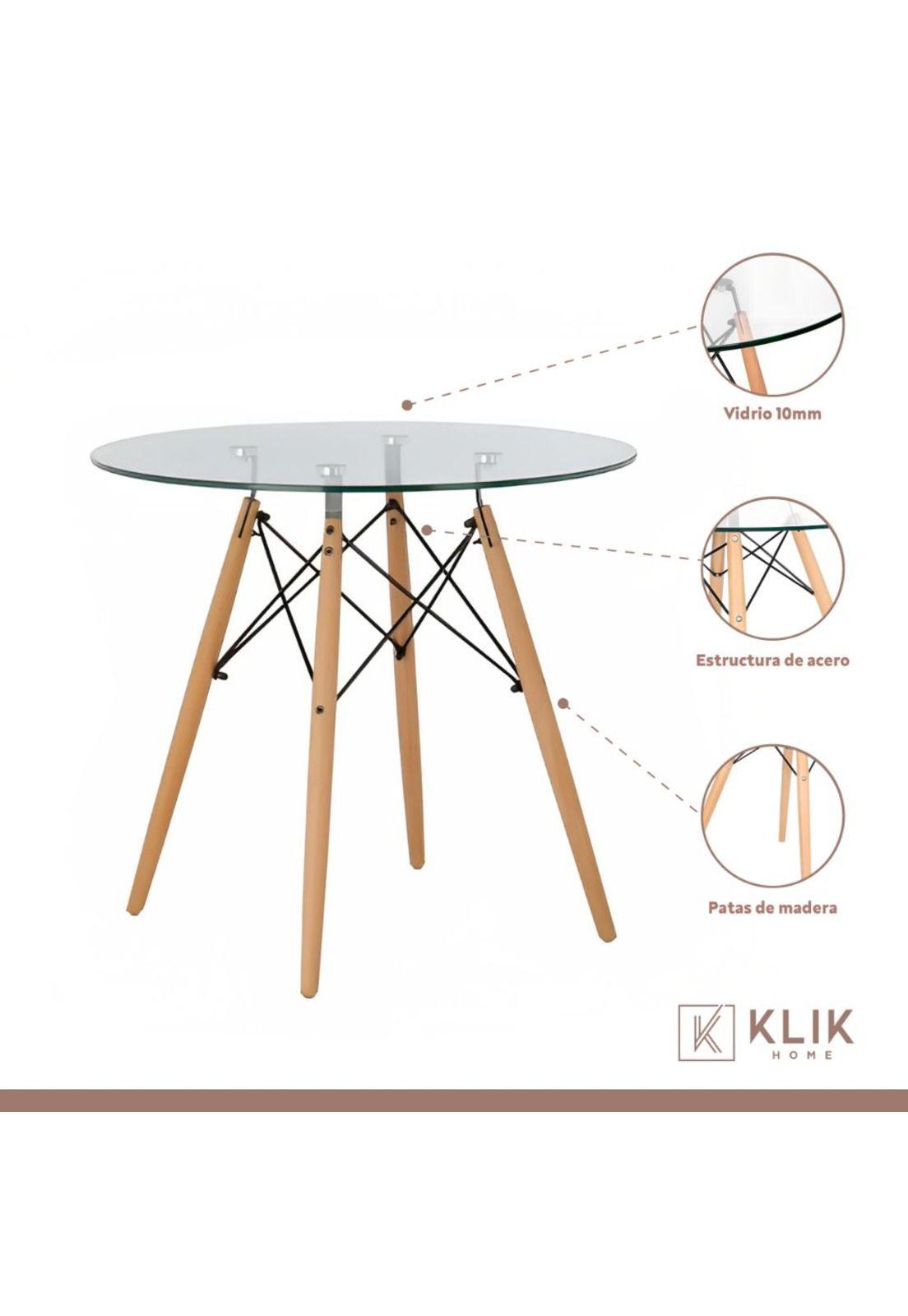 Comedor Mesa Eames 80cm redonda vidrio + 4 Sillas Breuer Madera - Negra-3