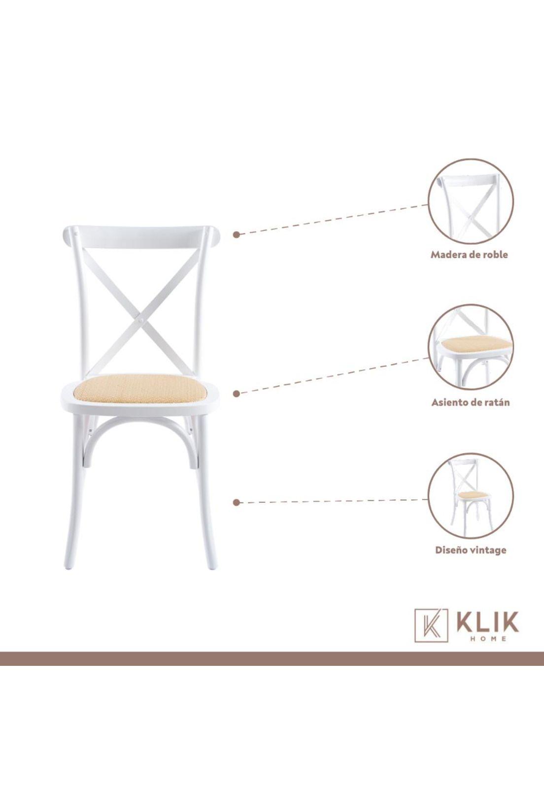 Pack de 4 Sillas Crossback Madera Rattan - Blancas-2