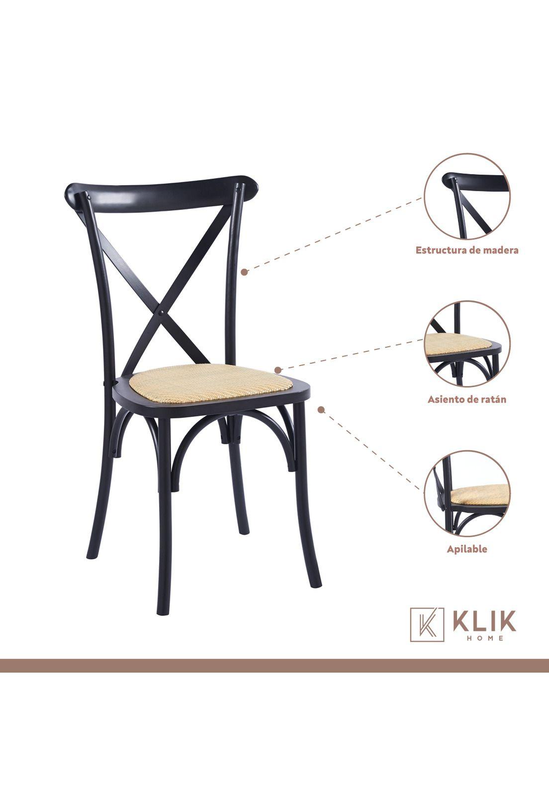 Comedor redonda de vidrio Cross 120cm + 5 Silla Crossback Madera Negra-3