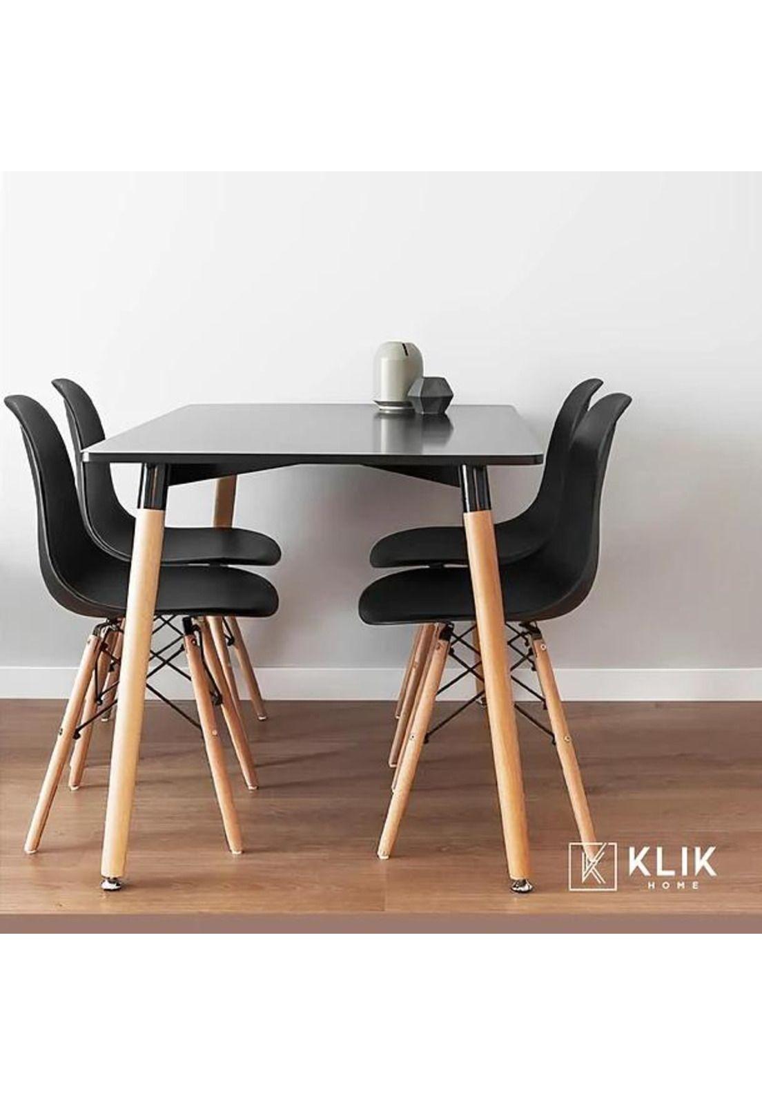 Comedor Mesa 120x80 Rectangular Negra + 6 Sillas de Comedor Enrejada-7