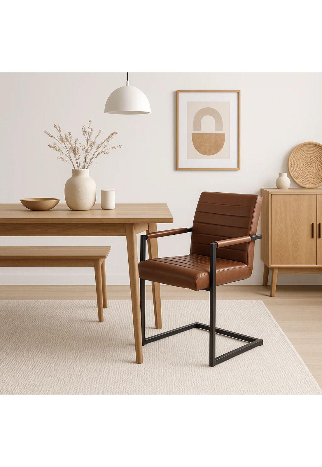 Silla Industrial de Cuero Sintético Marrón con Base Metálica – Café-2