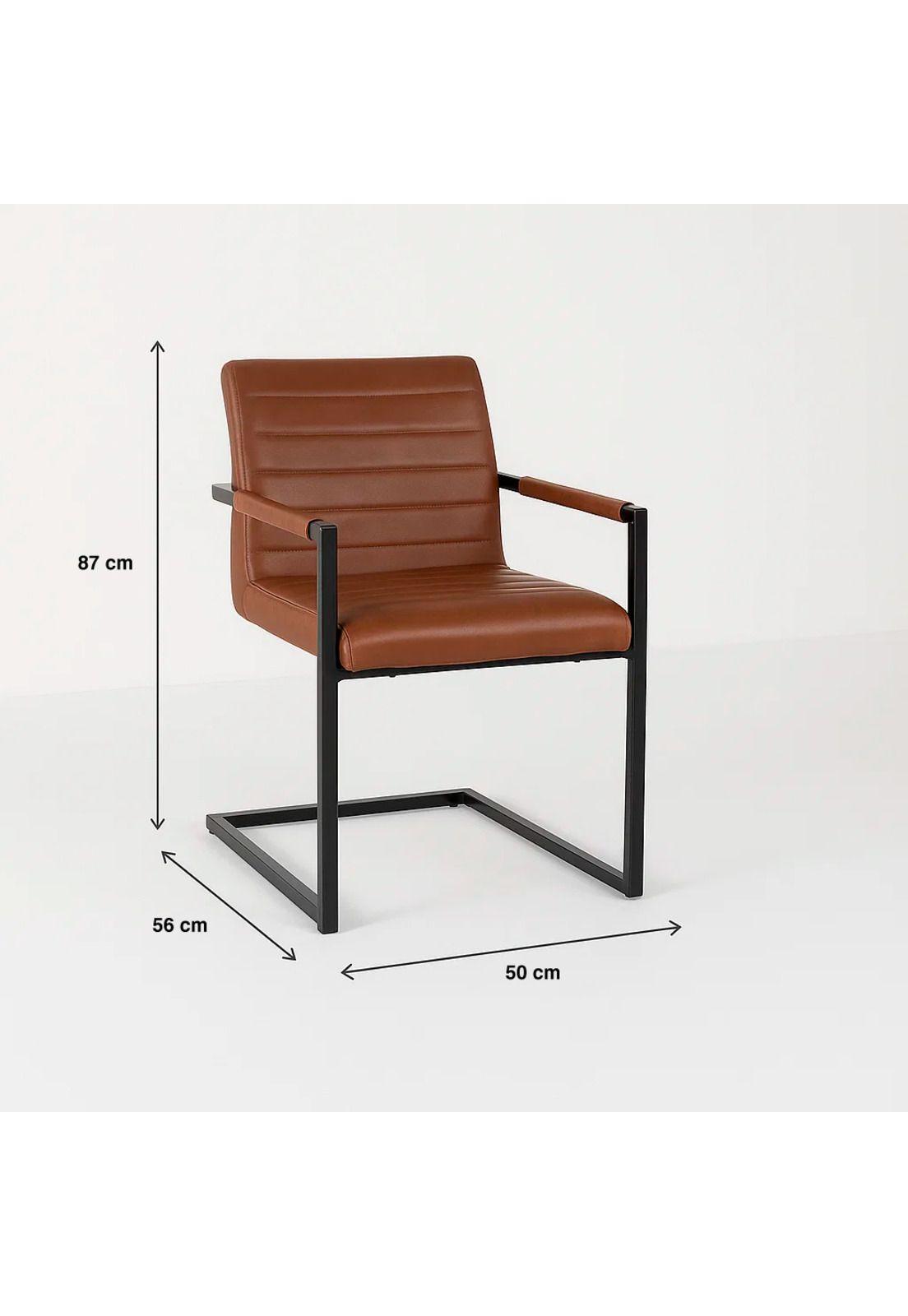 Silla Industrial de Cuero Sintético Marrón con Base Metálica – Café-3