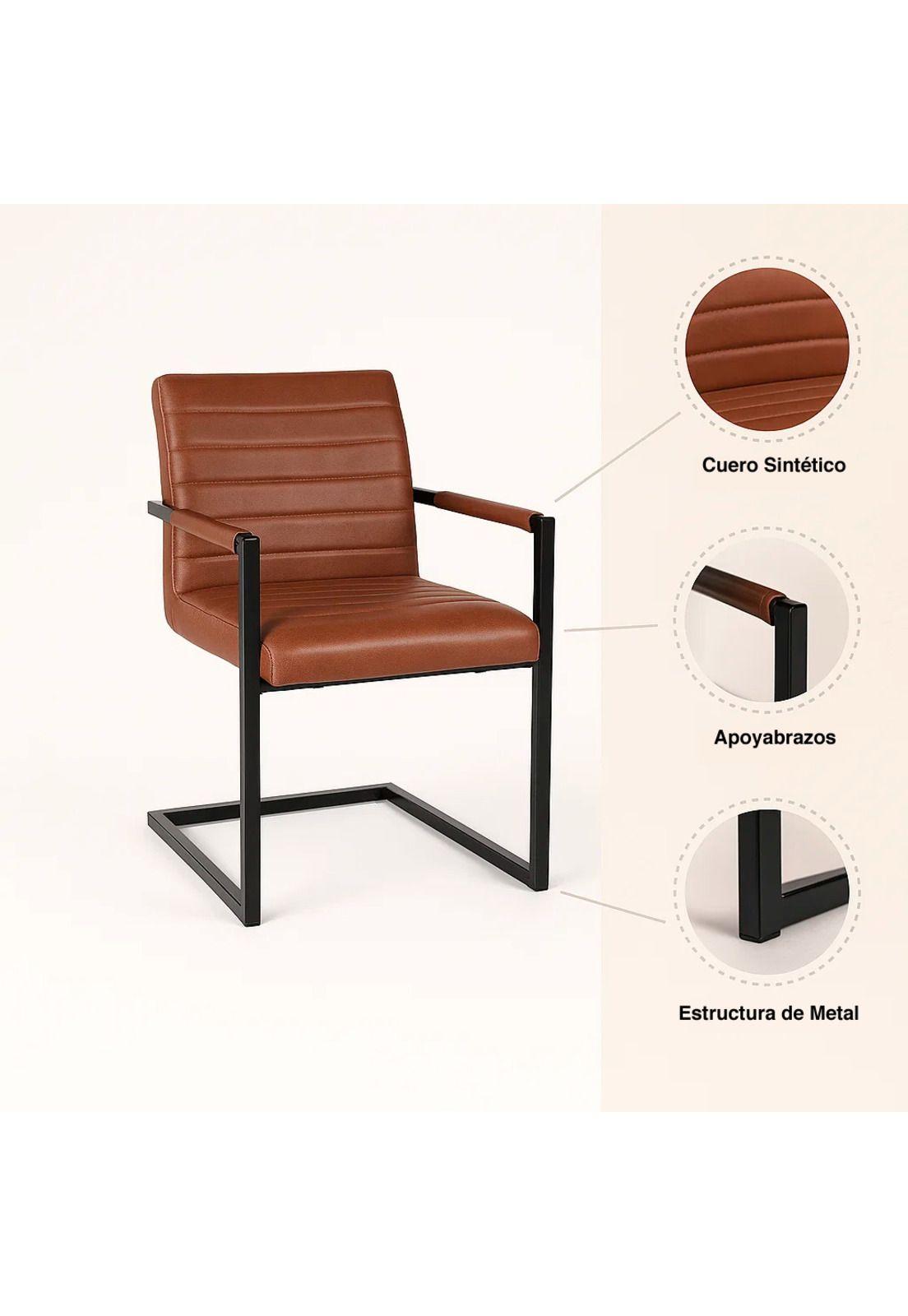 Silla Industrial de Cuero Sintético Marrón con Base Metálica – Café-4