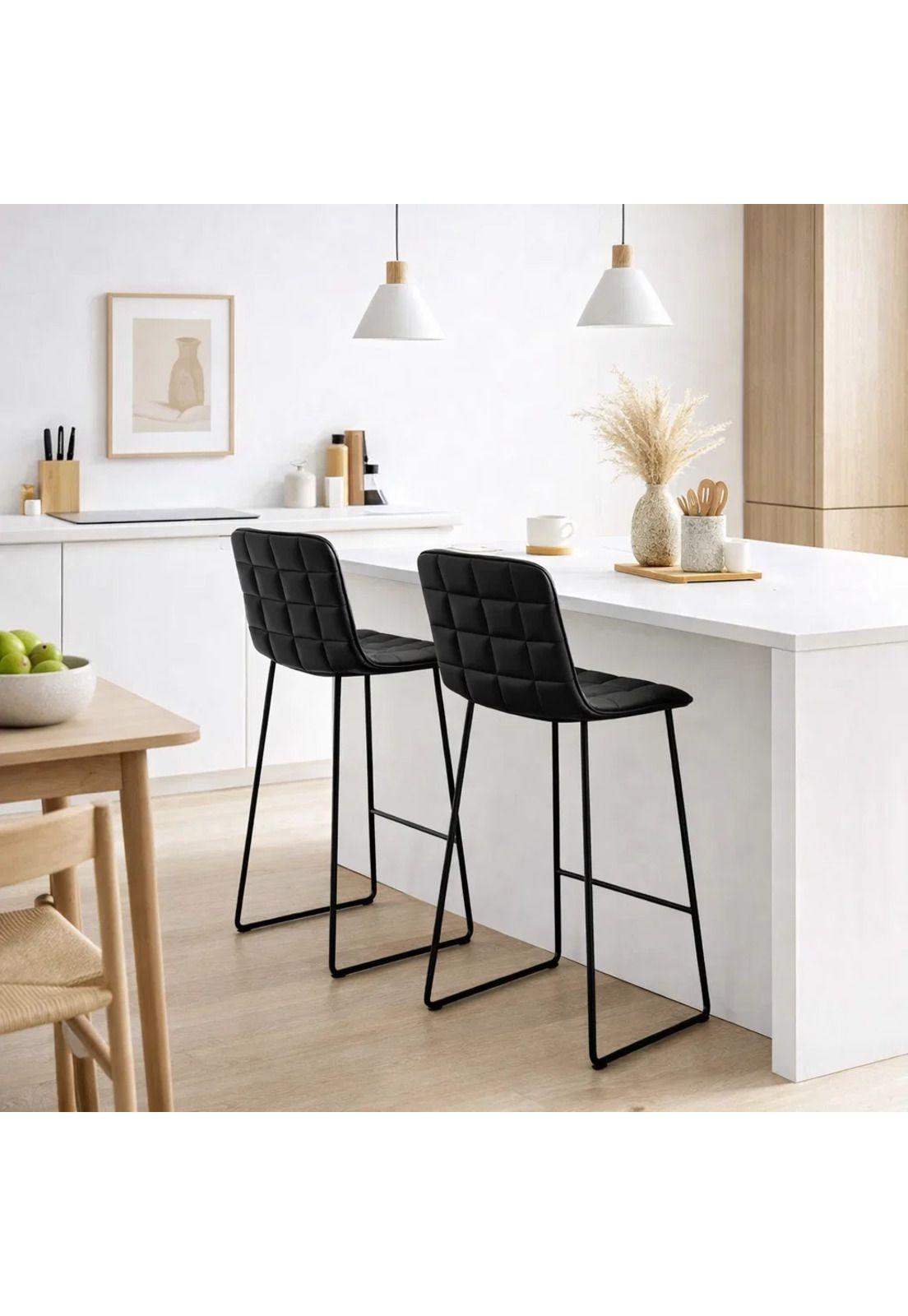 Pack de 2 Taburetes Altos Milano Cuero Sintetico con Patas Metálicas Estilo Industrial-2