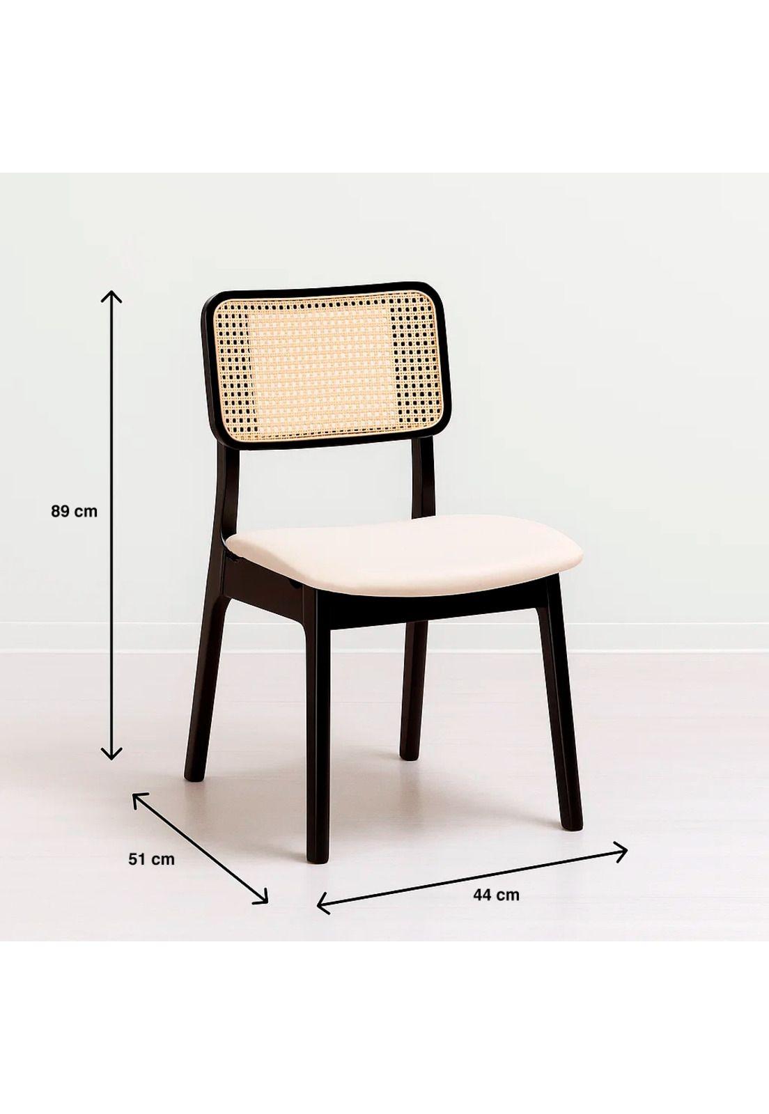 Silla de Comedor con Respaldo de Ratán y Asiento Tapizado - Beige-3