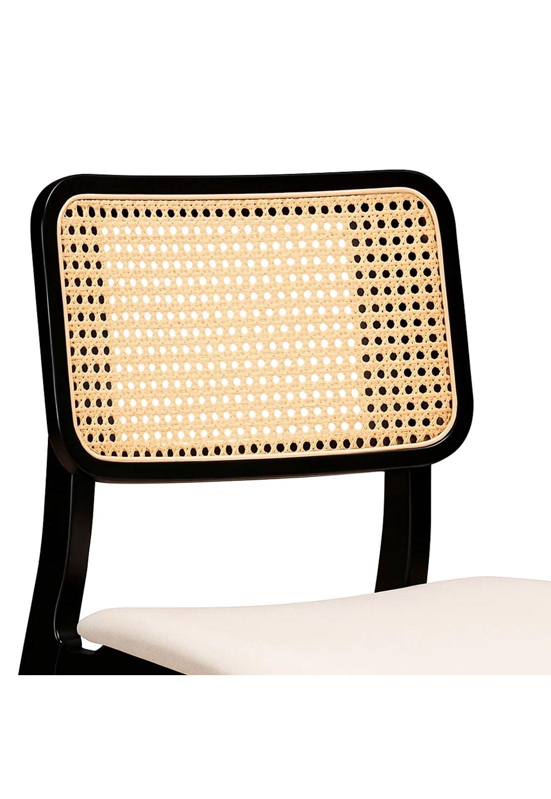 Silla de Comedor con Respaldo de Ratán y Asiento Tapizado - Beige-5