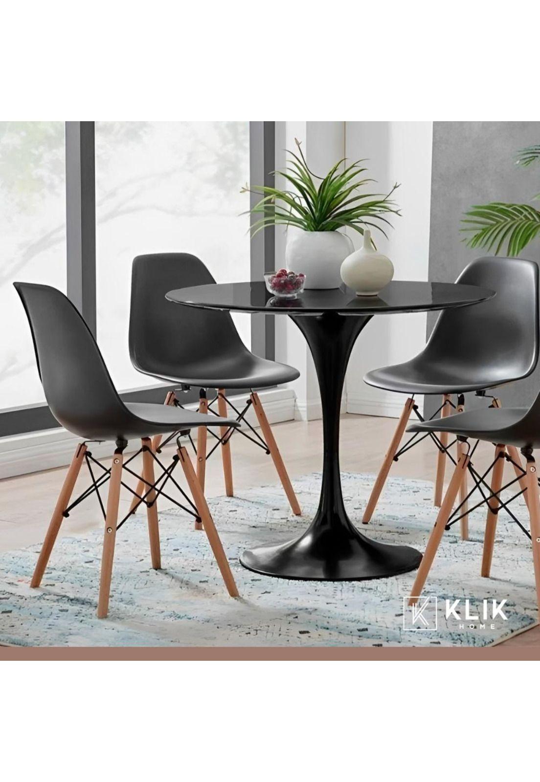 Comedor Mesa Tulip Negra - 4 Sillas Eames Negras-7