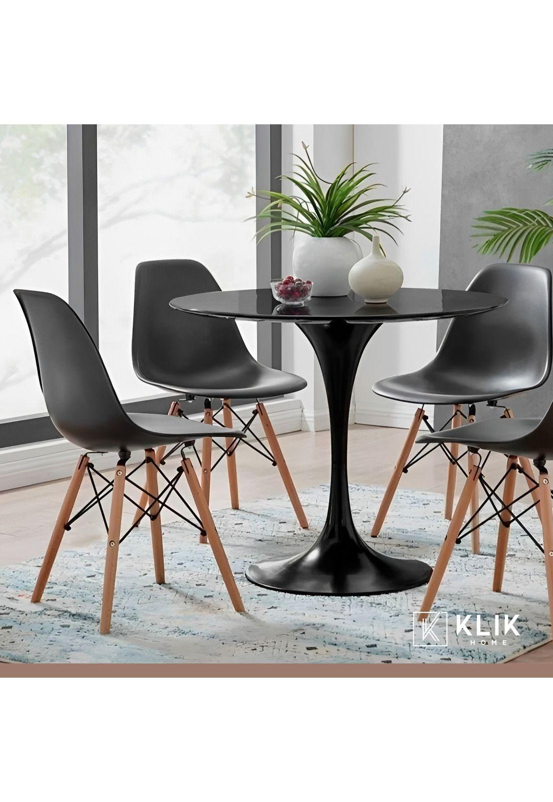 Comedor Mesa Tulip Negra - 4 Sillas Eames Negras-7