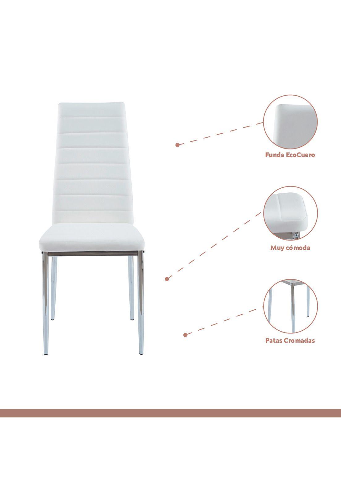 Comedor Mesa de Vidrio Rectangular 120x80 + 6 Sillas Dining Liana - Blancas-2