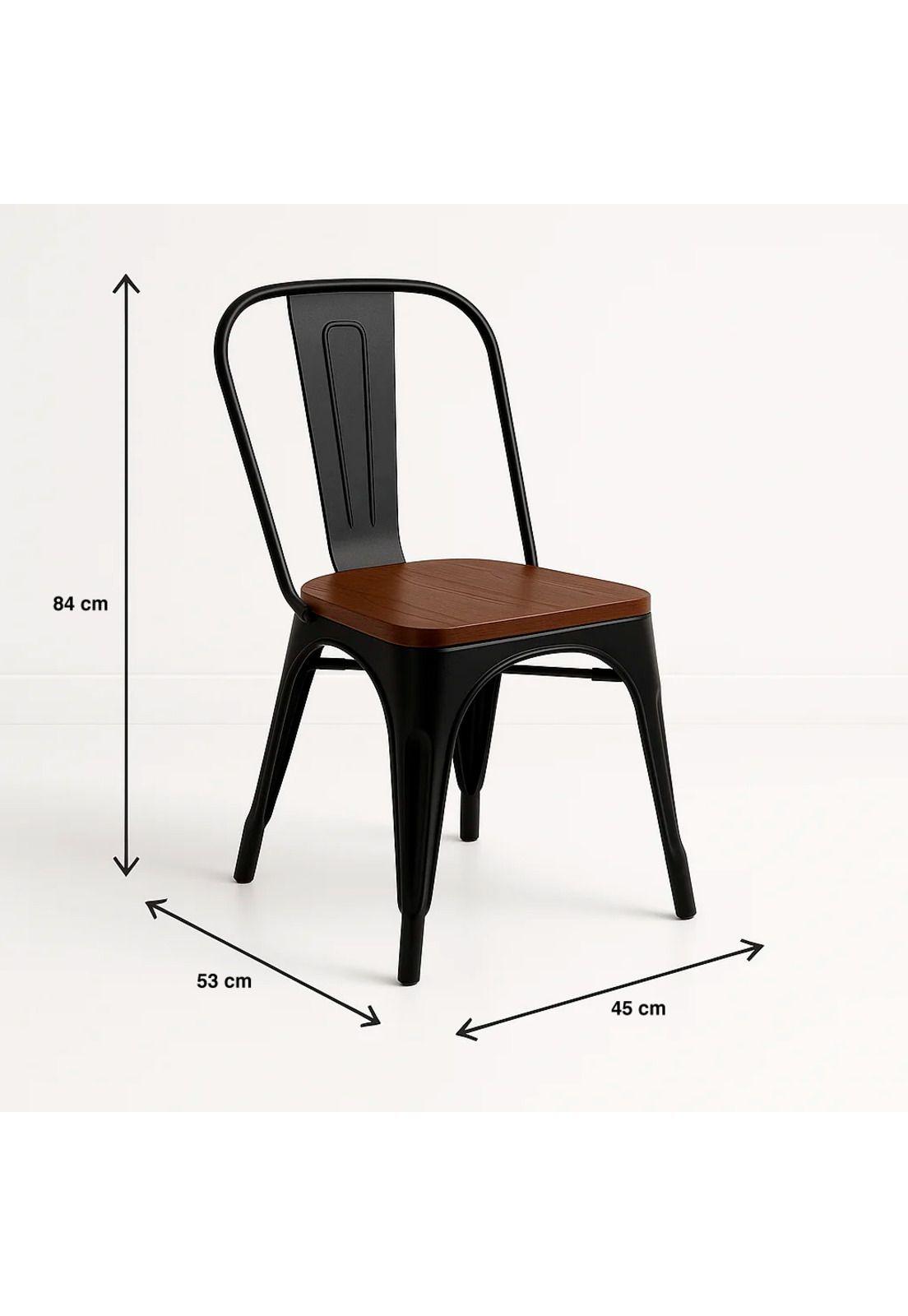 Silla Tolix de Comedor o Terraza Exterior con asiento de Madera Oscura Walnut - Negra-3