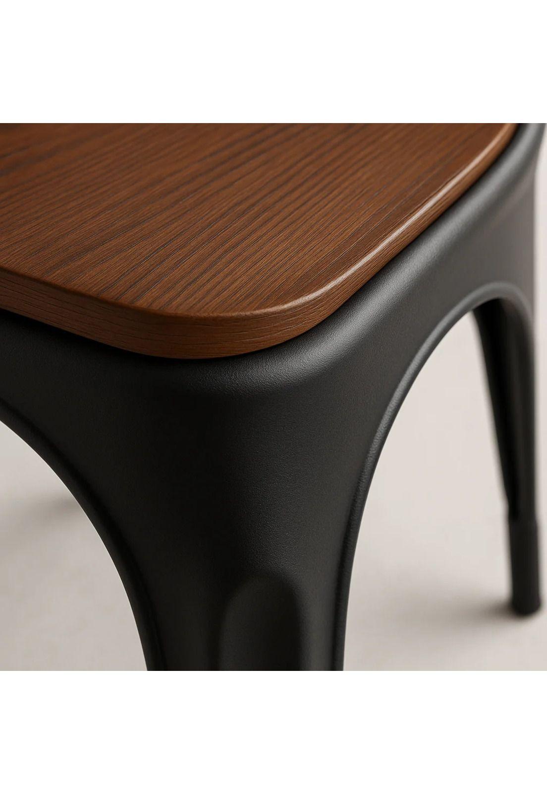 Silla Tolix de Comedor o Terraza Exterior con asiento de Madera Oscura Walnut - Negra-5