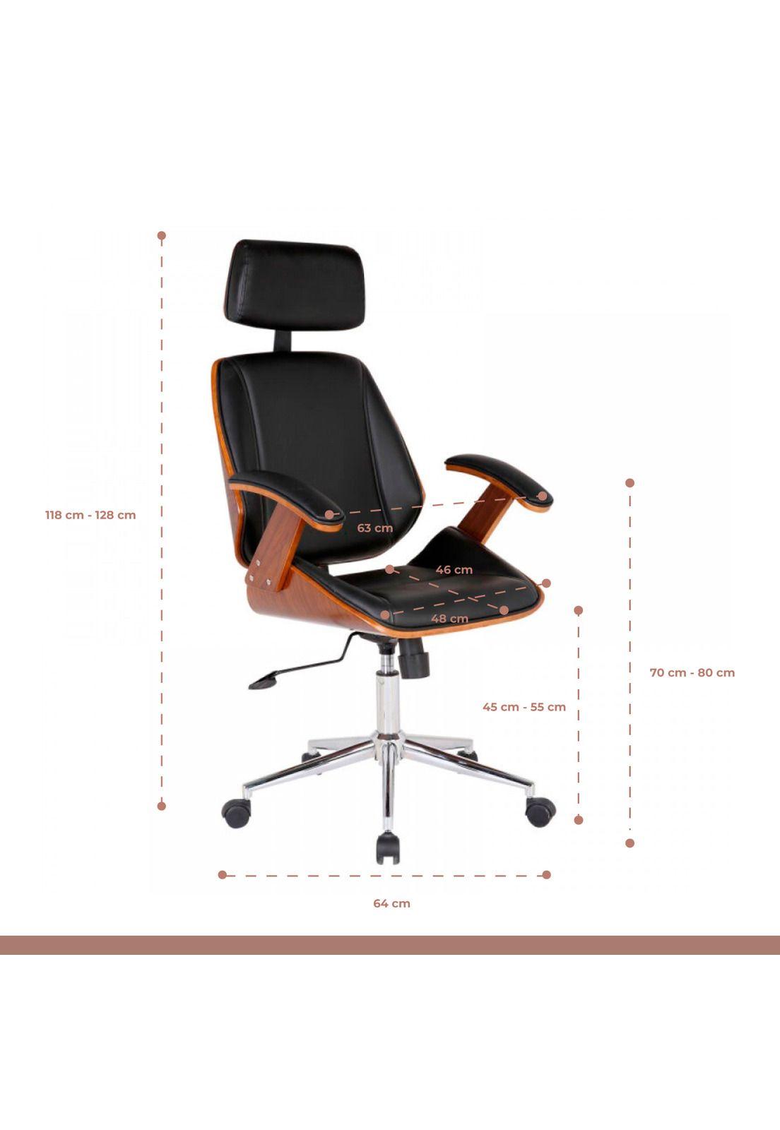 Silla oficina cuero negra con apoyabrazos madera y respaldo cabeza-3