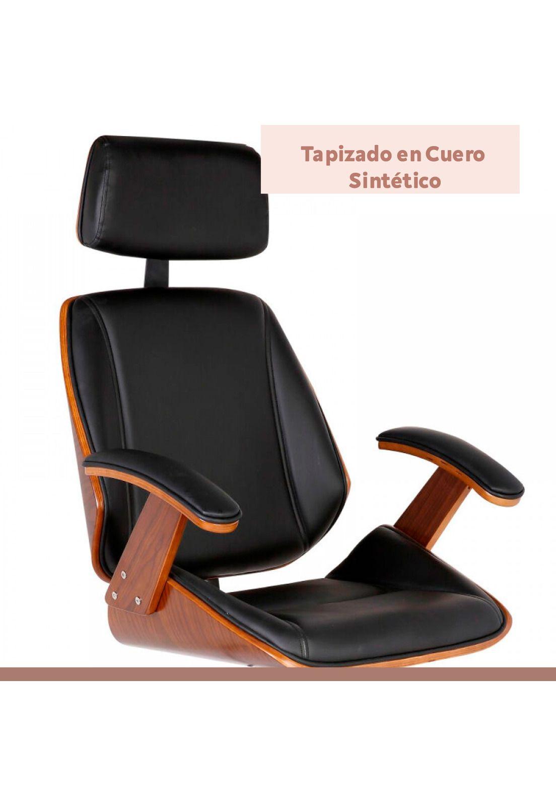 Silla oficina cuero negra con apoyabrazos madera y respaldo cabeza-4