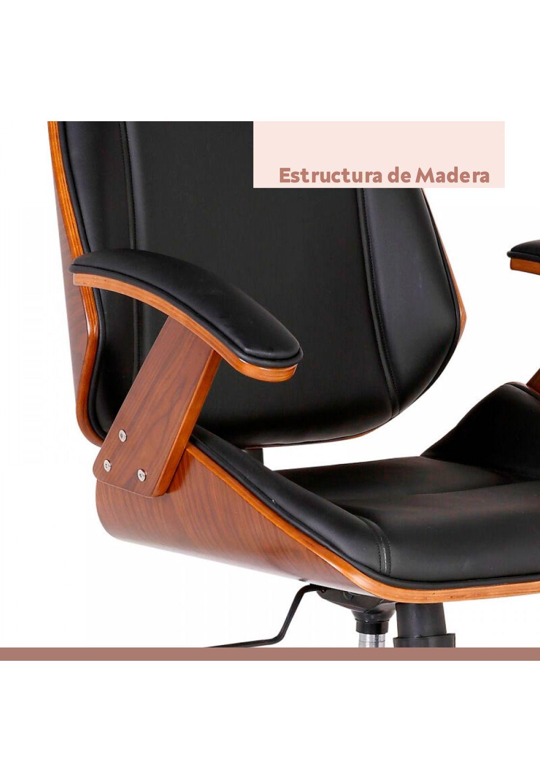 Silla oficina cuero negra con apoyabrazos madera y respaldo cabeza-5