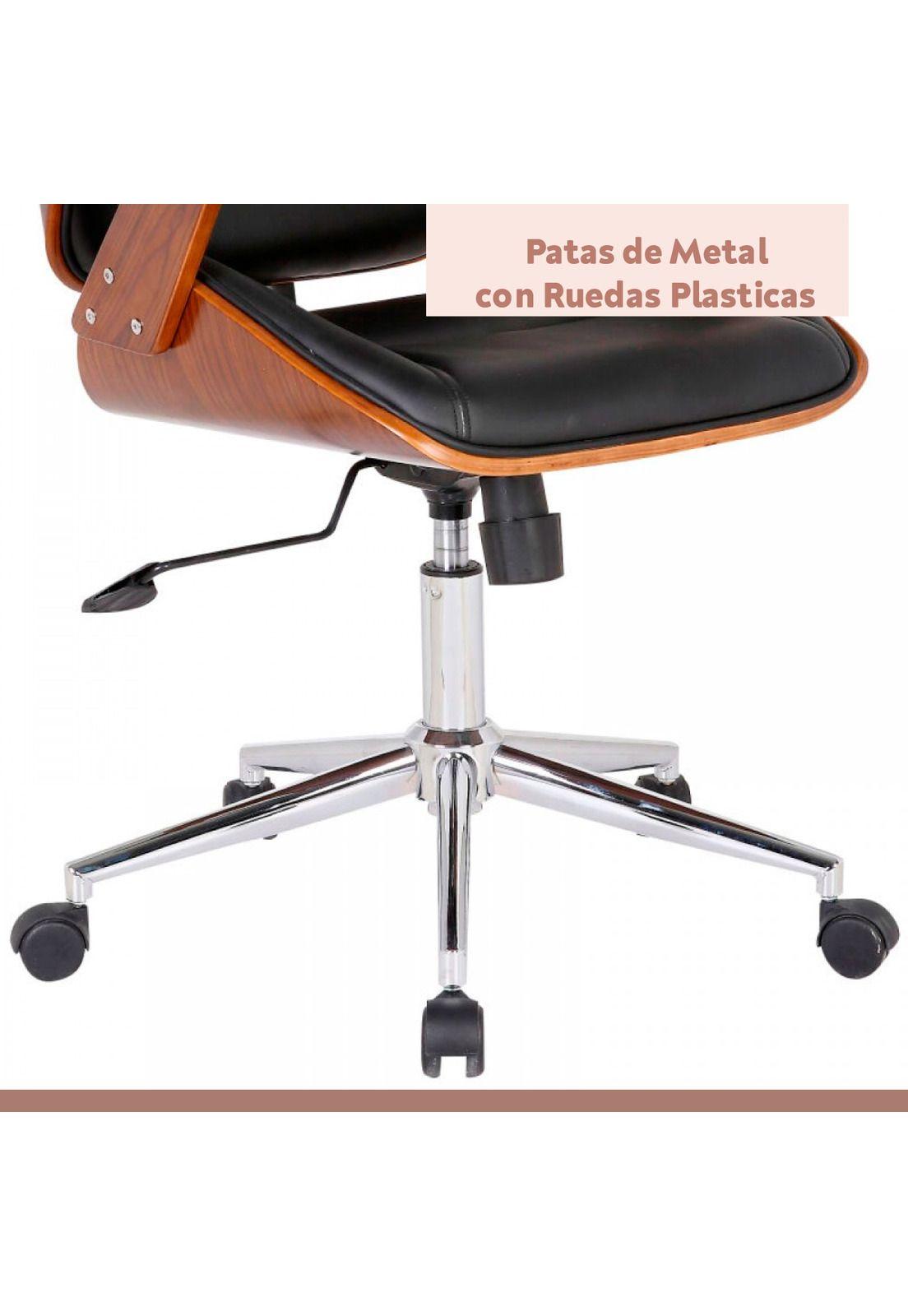 Silla oficina cuero negra con apoyabrazos madera y respaldo cabeza-6