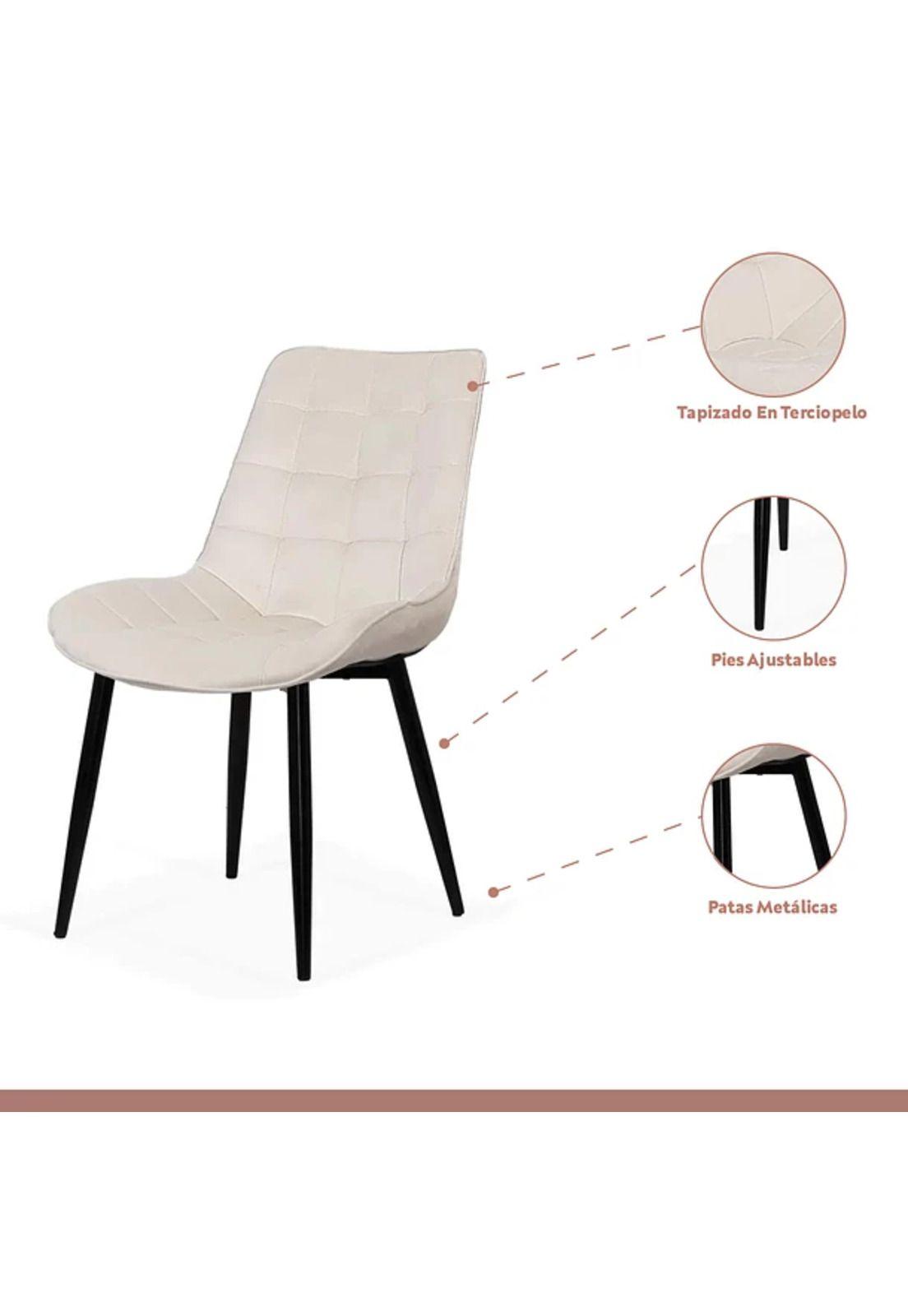 Comedor Mesa Eames 80cm redonda vidrio + 4 Silla Macron Terciopelo - Beige-2
