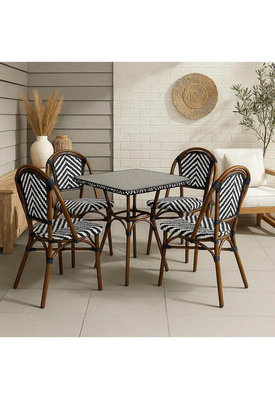 Comedor de una Mesa + 4 Sillas Parisinas - Blanco y Negro-2