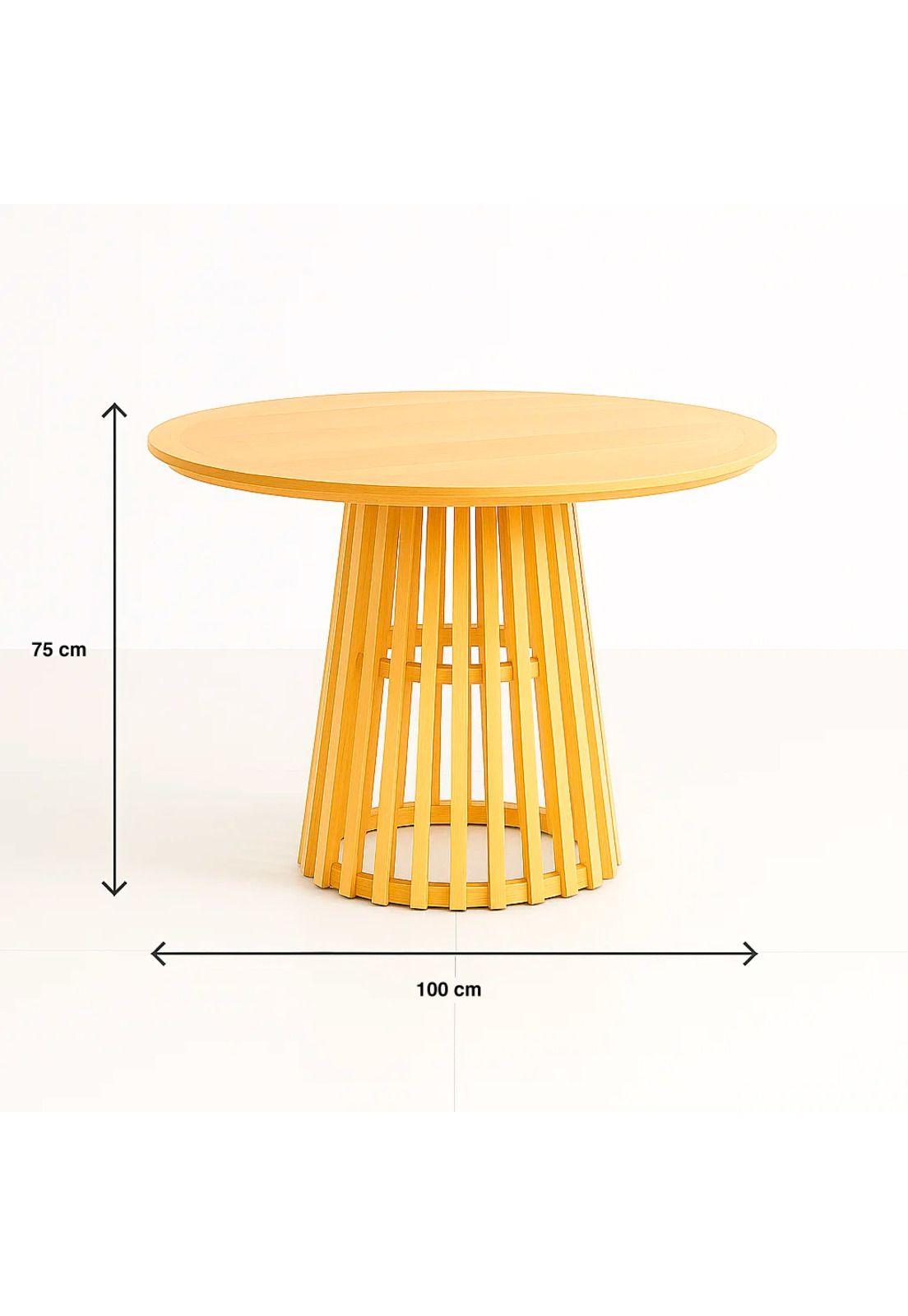 Comedor Mesa Redonda 100cm Madera Natural Base Estilo Rejilla + 4 Silla Madera Rover Viena Natural-4