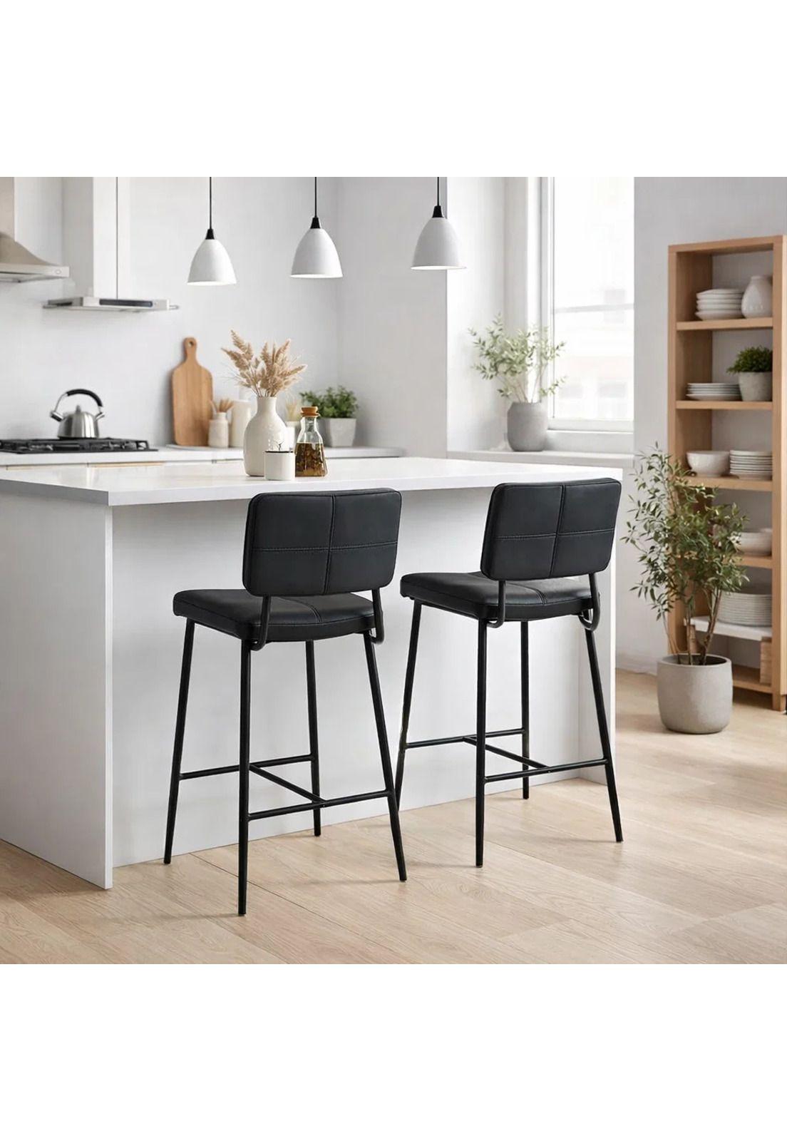 Taburete Alto Bronx Negro con Patas Metálicas Negras-2