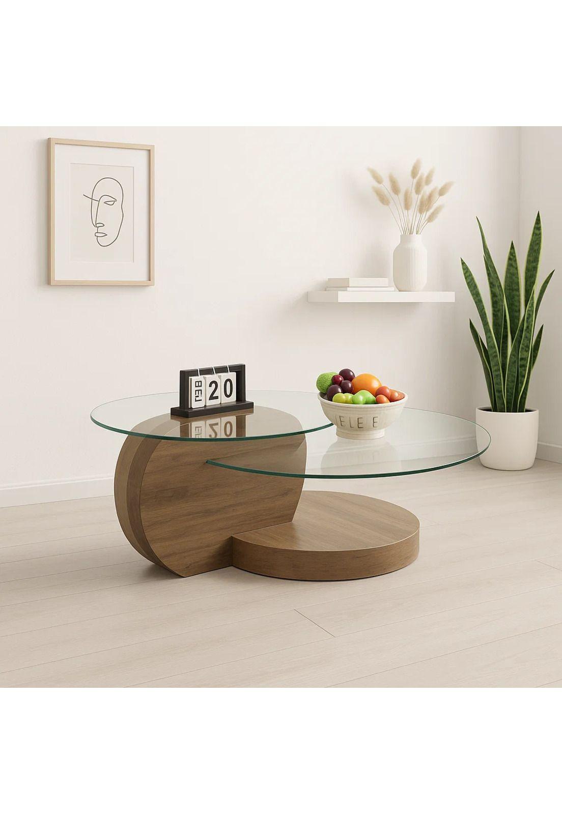 Mesa de Centro DuoGlass con Bases de Madera y Superficie de Vidrio-1