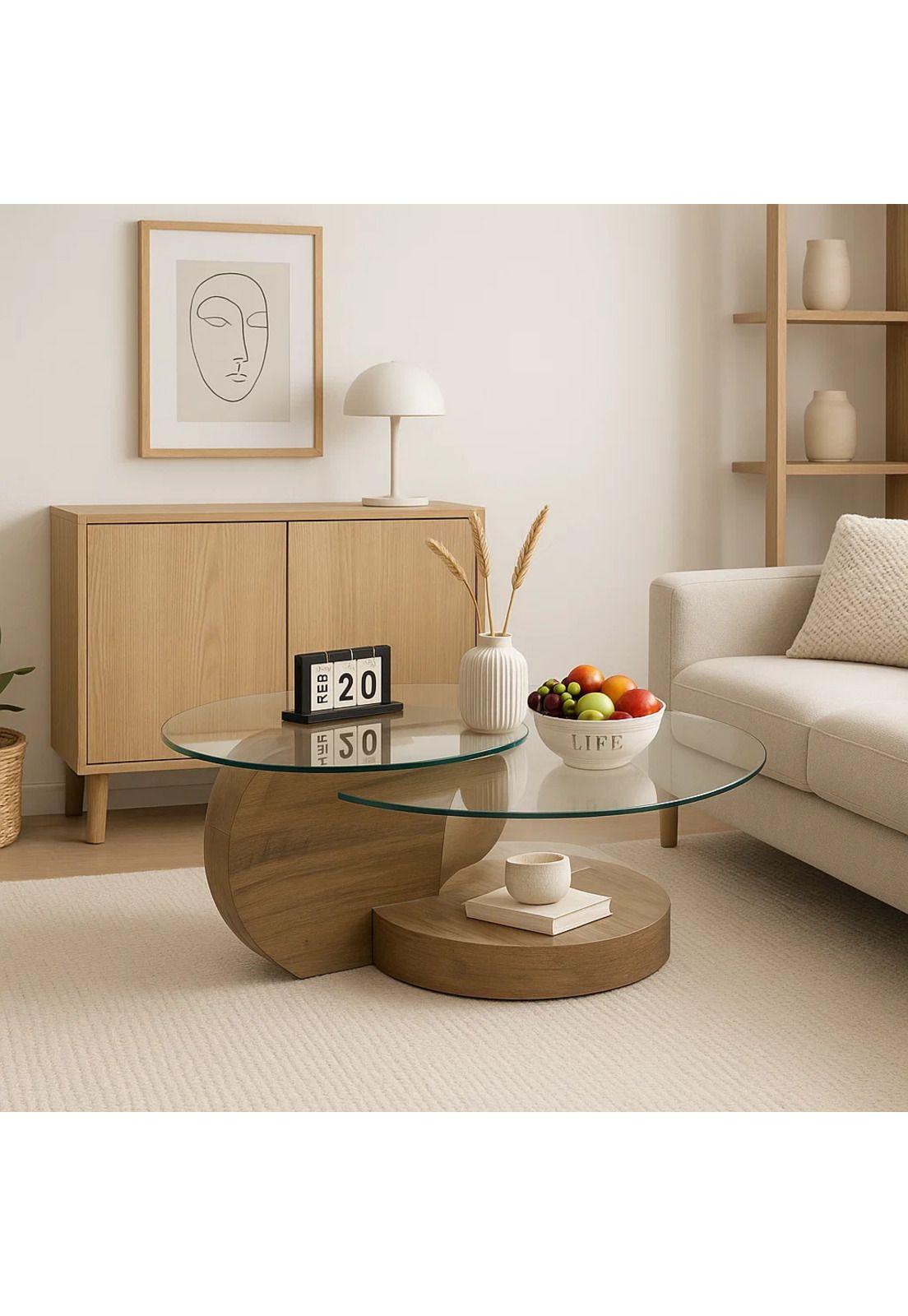 Mesa de Centro DuoGlass con Bases de Madera y Superficie de Vidrio-2
