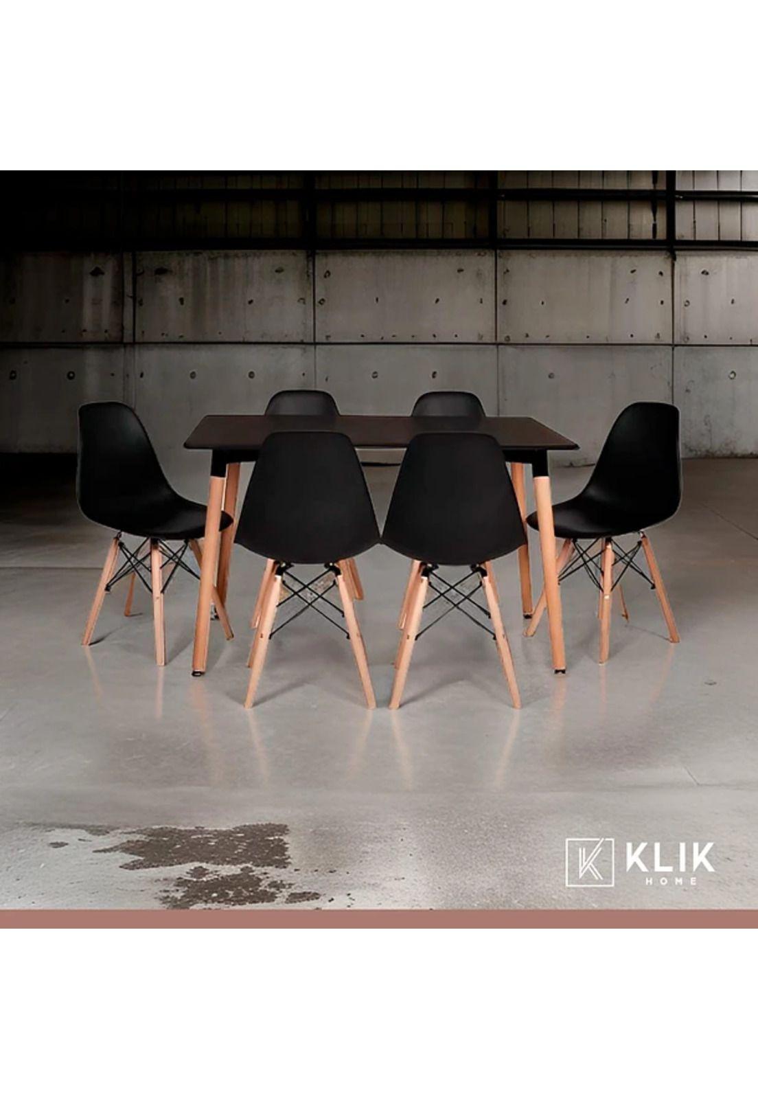 Comedor Mesa Rectangular Negra + 6 Sillas Eames Negras-7