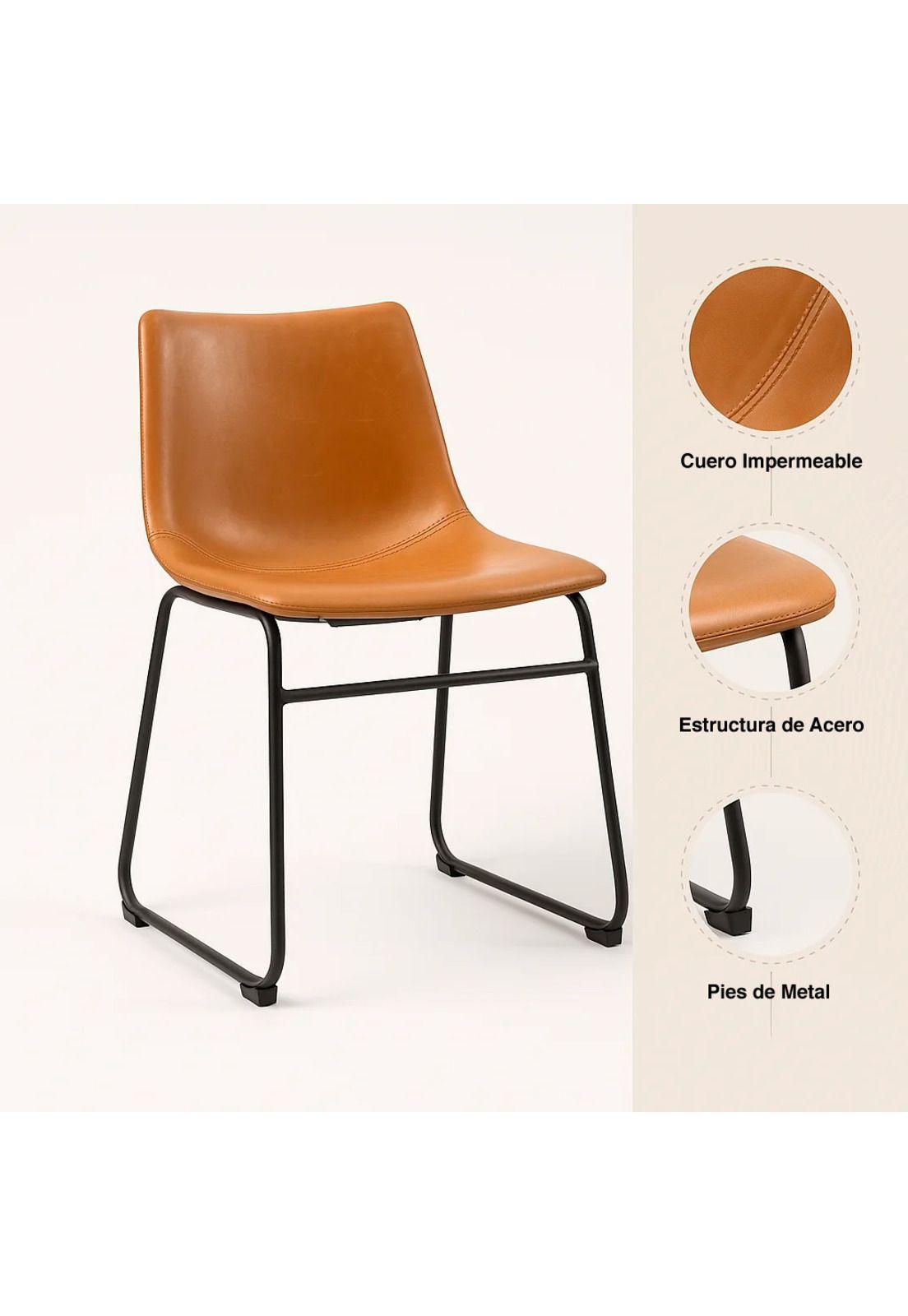 Pack de 2 Sillas Burgos de Comedor o Living de Cuero Sintético y Metal Industrial-4