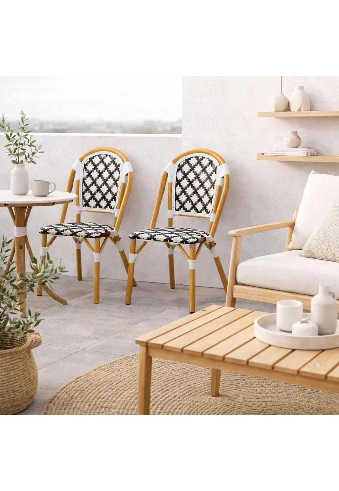 Silla de Jardín Parisina con Diseño Geométrico Trenzado-2