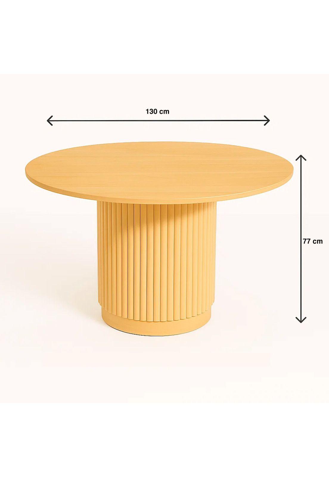Comedor Redondo Nórdico Armonía 130cm Madera Natural + 6 Silla Betlahem Plegable Acolchada Beige-4