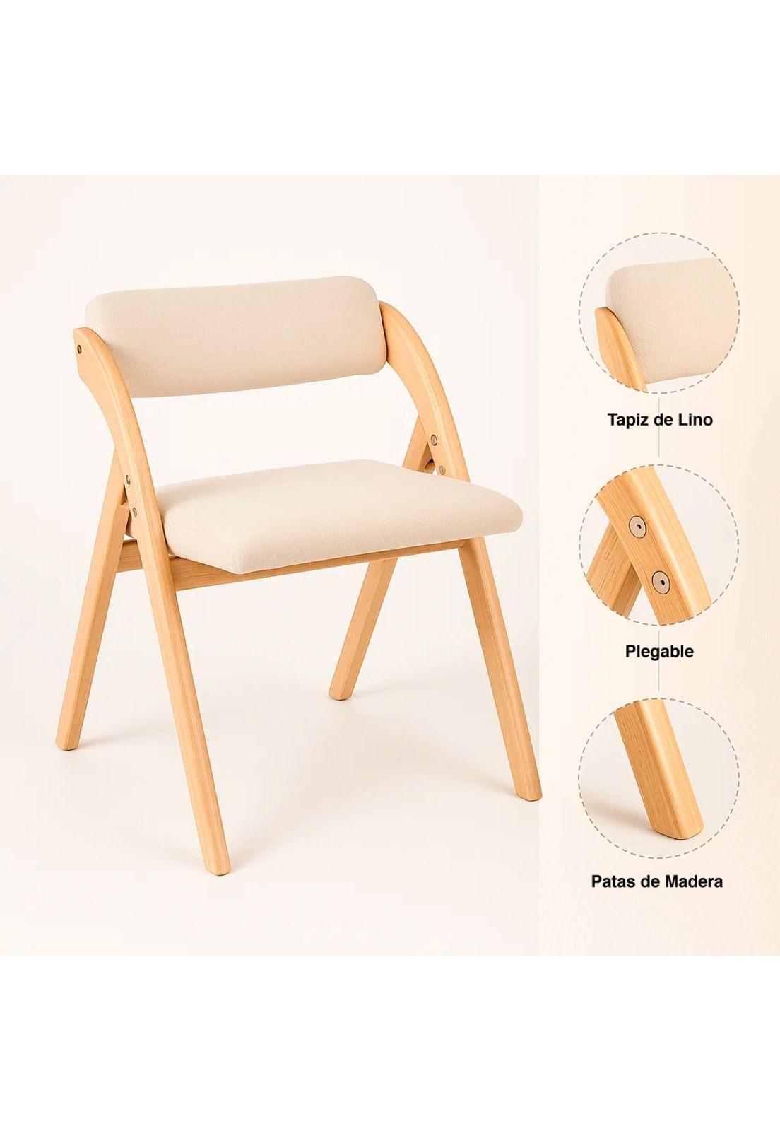 Comedor Redondo Nórdico Armonía 130cm Madera Natural + 6 Silla Betlahem Plegable Acolchada Beige-5