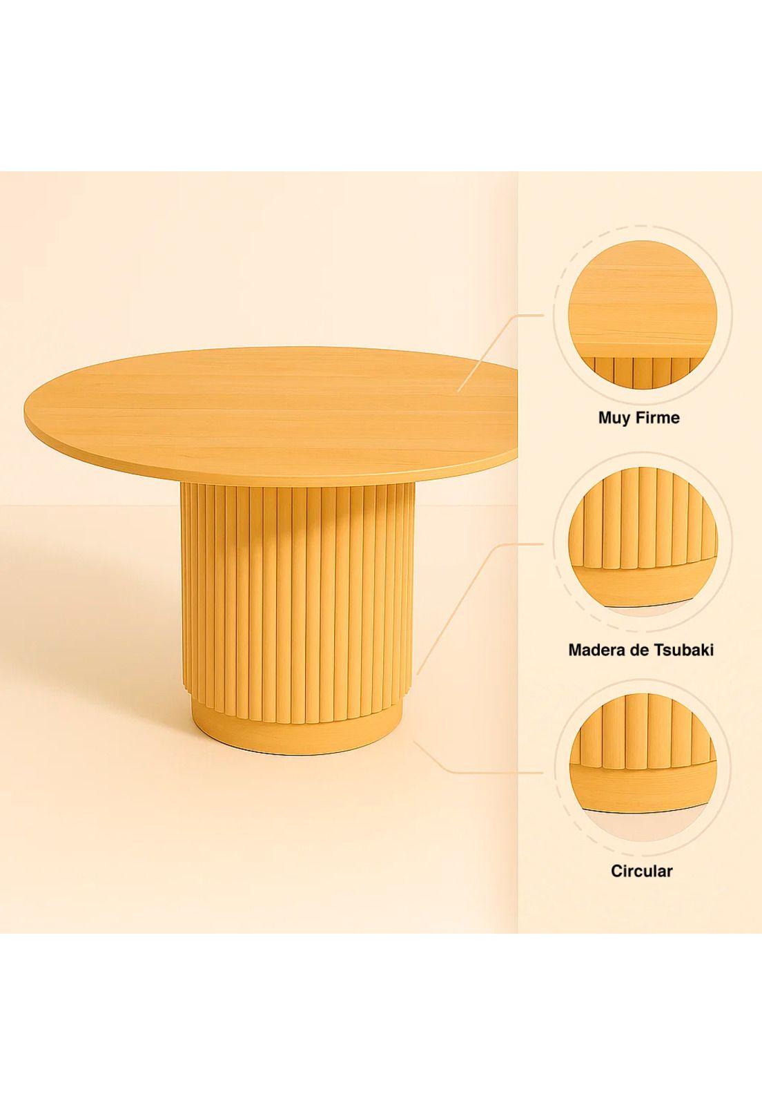 Comedor Redondo Nórdico Armonía 130cm Madera Natural + 6 Silla Betlahem Plegable Acolchada Beige-6