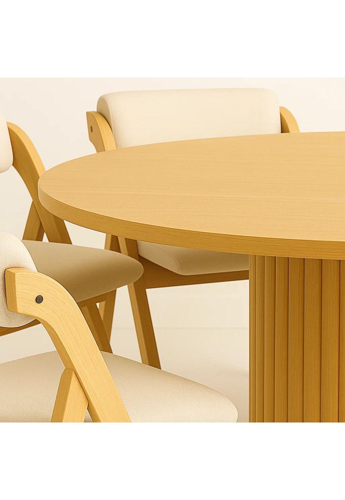 Comedor Redondo Nórdico Armonía 130cm Madera Natural + 6 Silla Betlahem Plegable Acolchada Beige-7