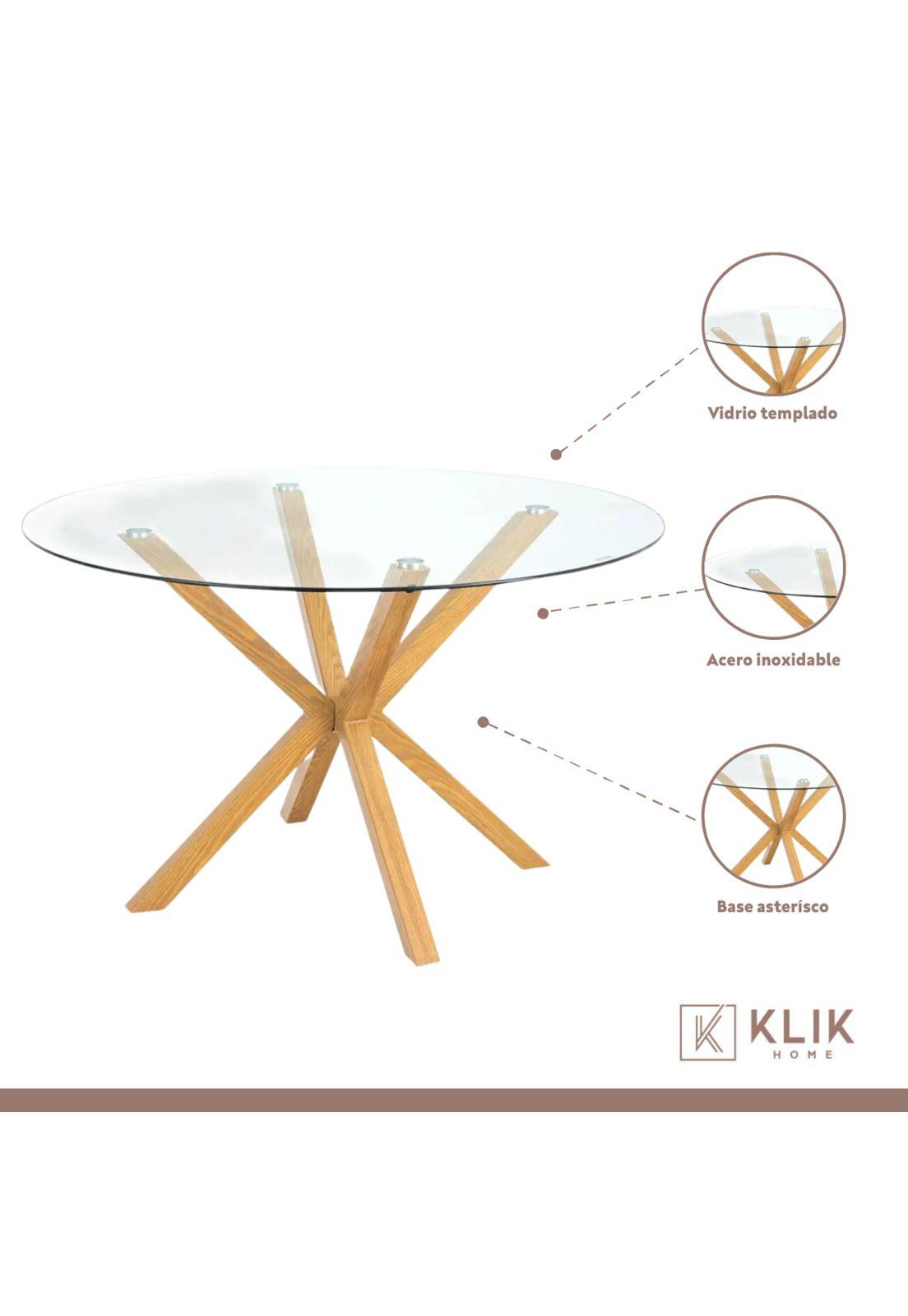 Comedor redondo de vidrio Cross 120cm + 5 Sillas Fresno de Madera - Natural-2