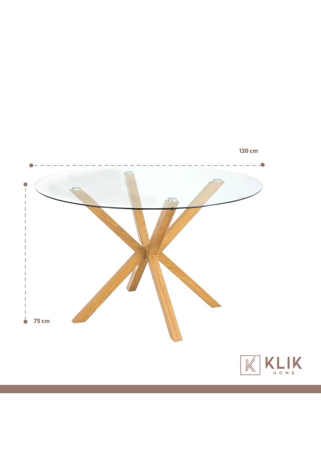 Comedor redondo de vidrio Cross 120cm + 5 Sillas Fresno de Madera - Natural-4