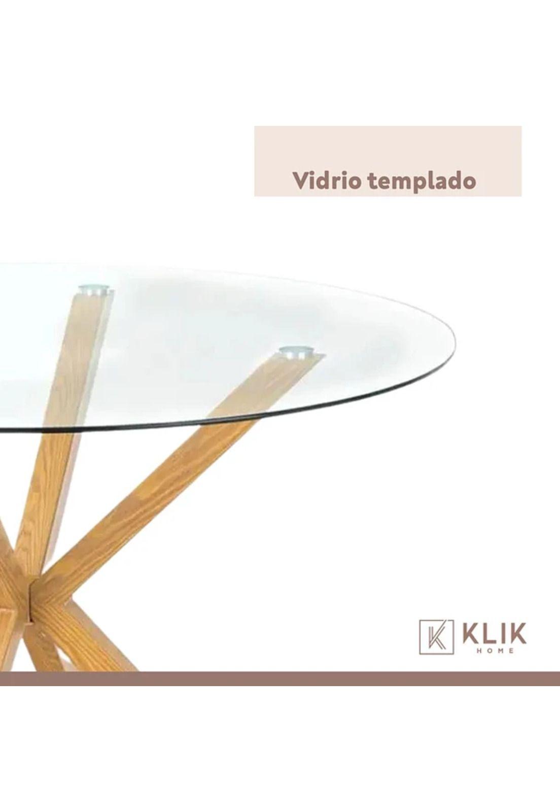 Comedor redondo de vidrio Cross 120cm + 5 Sillas Fresno de Madera - Natural-6