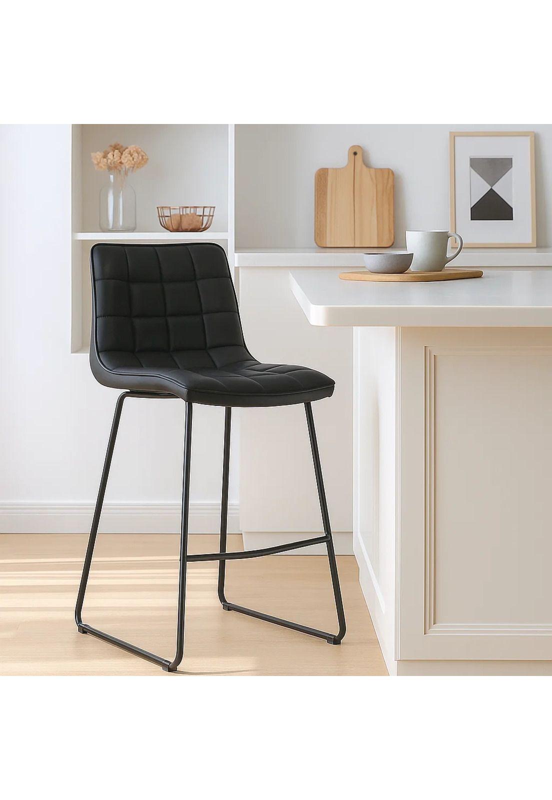 Taburete Alto Milano Cuero Sintetico con Patas Metálicas Estilo Industrial-1