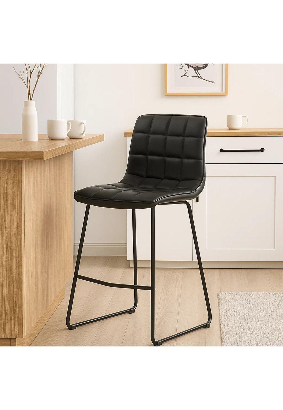 Taburete Alto Milano Cuero Sintetico con Patas Metálicas Estilo Industrial-2