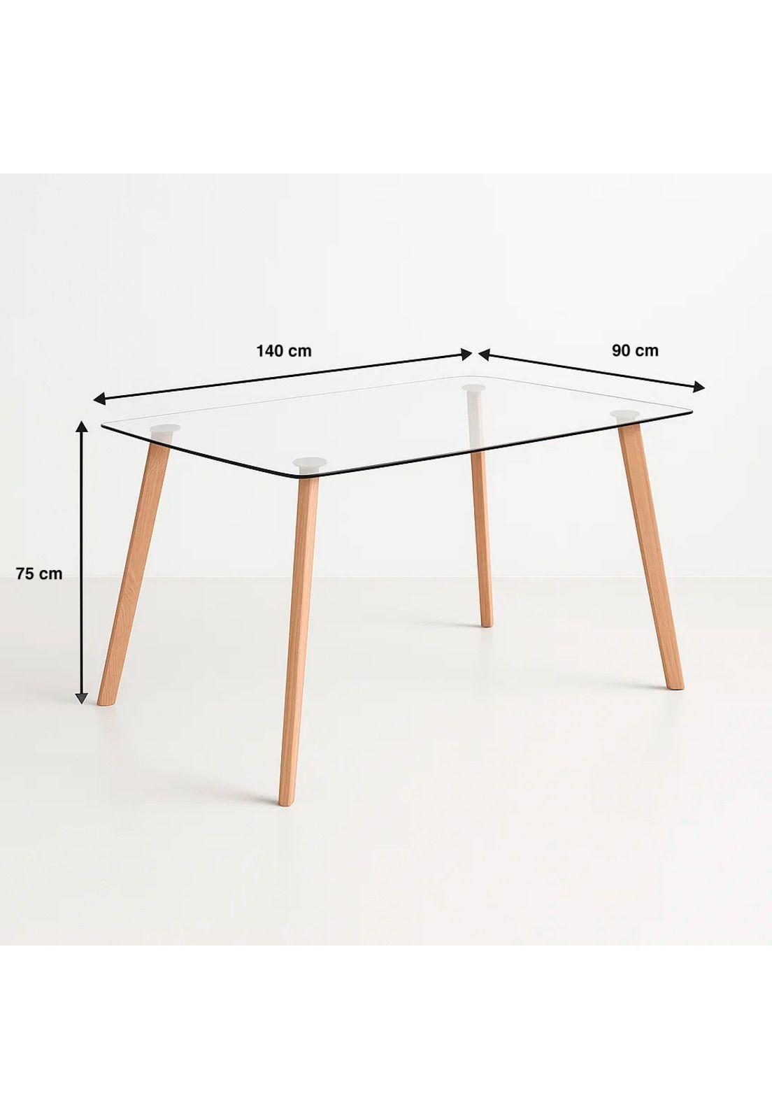 Comedor Mesa de Vidrio Rectangular Nórdica 140x90 cm + 6 Silla de Madera Acolchada Luis XV-4