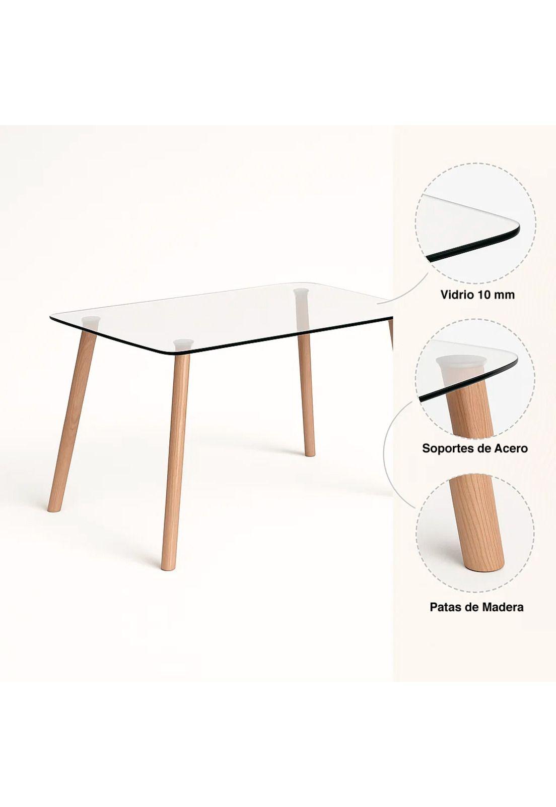 Comedor Mesa de Vidrio Rectangular Nórdica 140x90 cm + 6 Silla de Madera Acolchada Luis XV-6