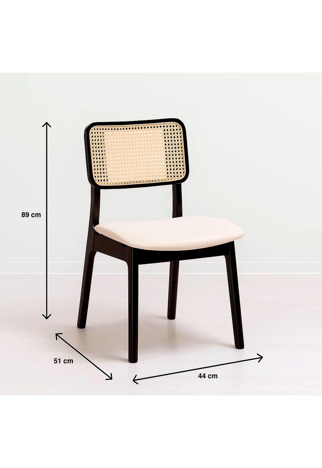 Pack de 2 Sillas de Comedor con Respaldo de Ratán y Asiento Tapizado - Beige-3