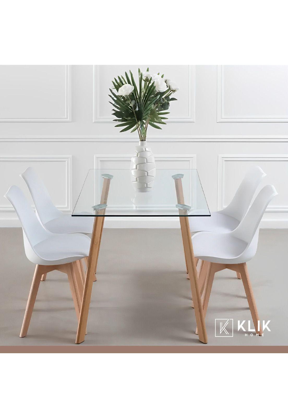 Comedor Mesa de Vidrio Nórdica 140x90 cm + 4 Sillas Tulip Blancas-7