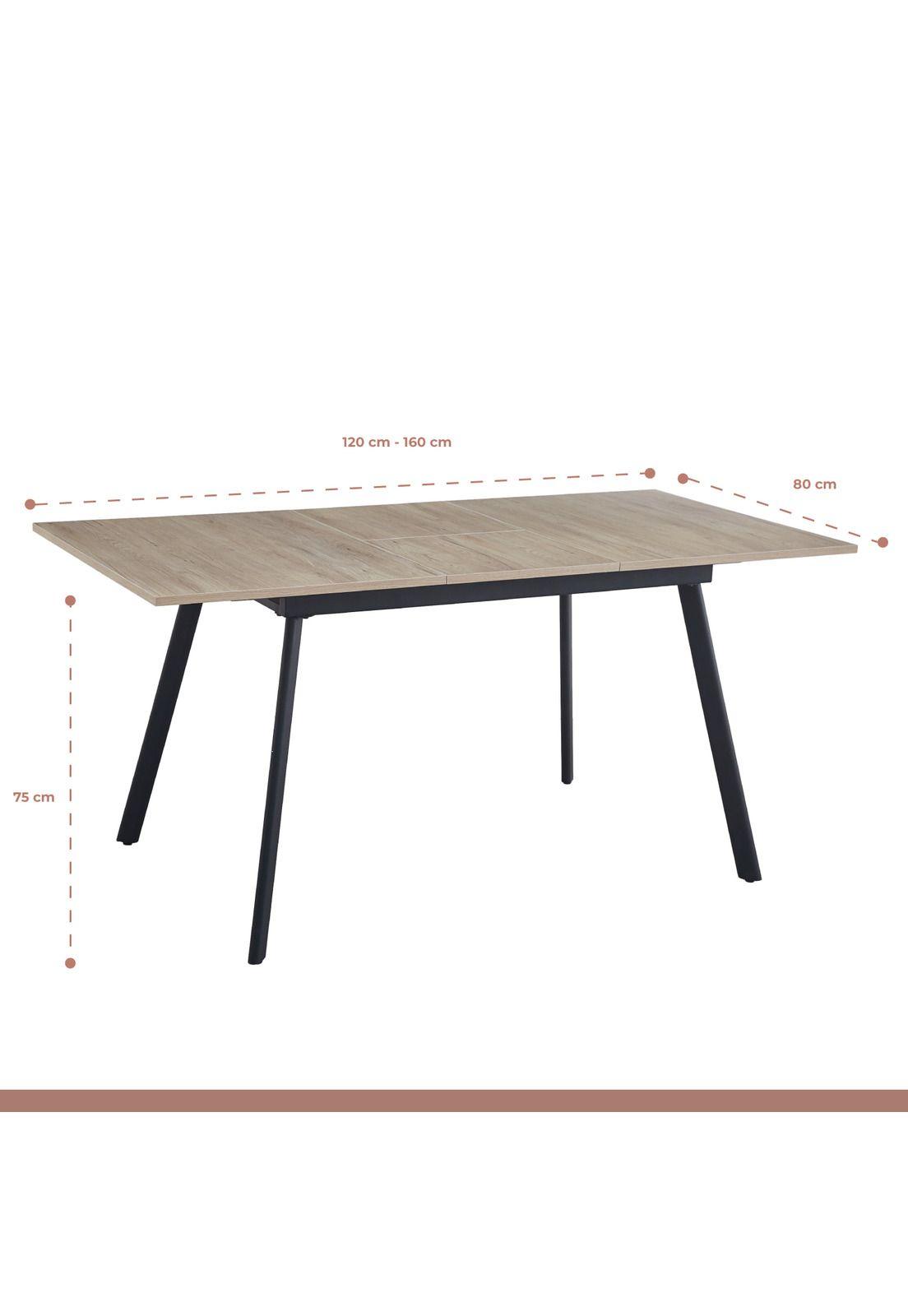 Mesa extensible 120 a 160 cm, ancho 80cm - Madera Clara -3