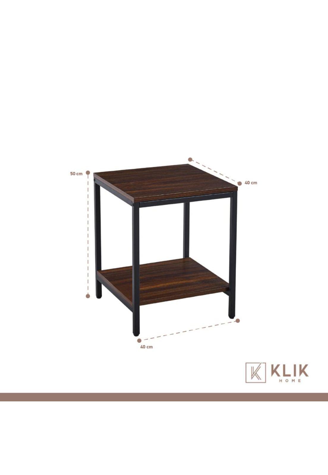 Pack de 2 Veladores Mesa Auxiliar Lateral de 2 Niveles - Madera Oscura Walnut-3