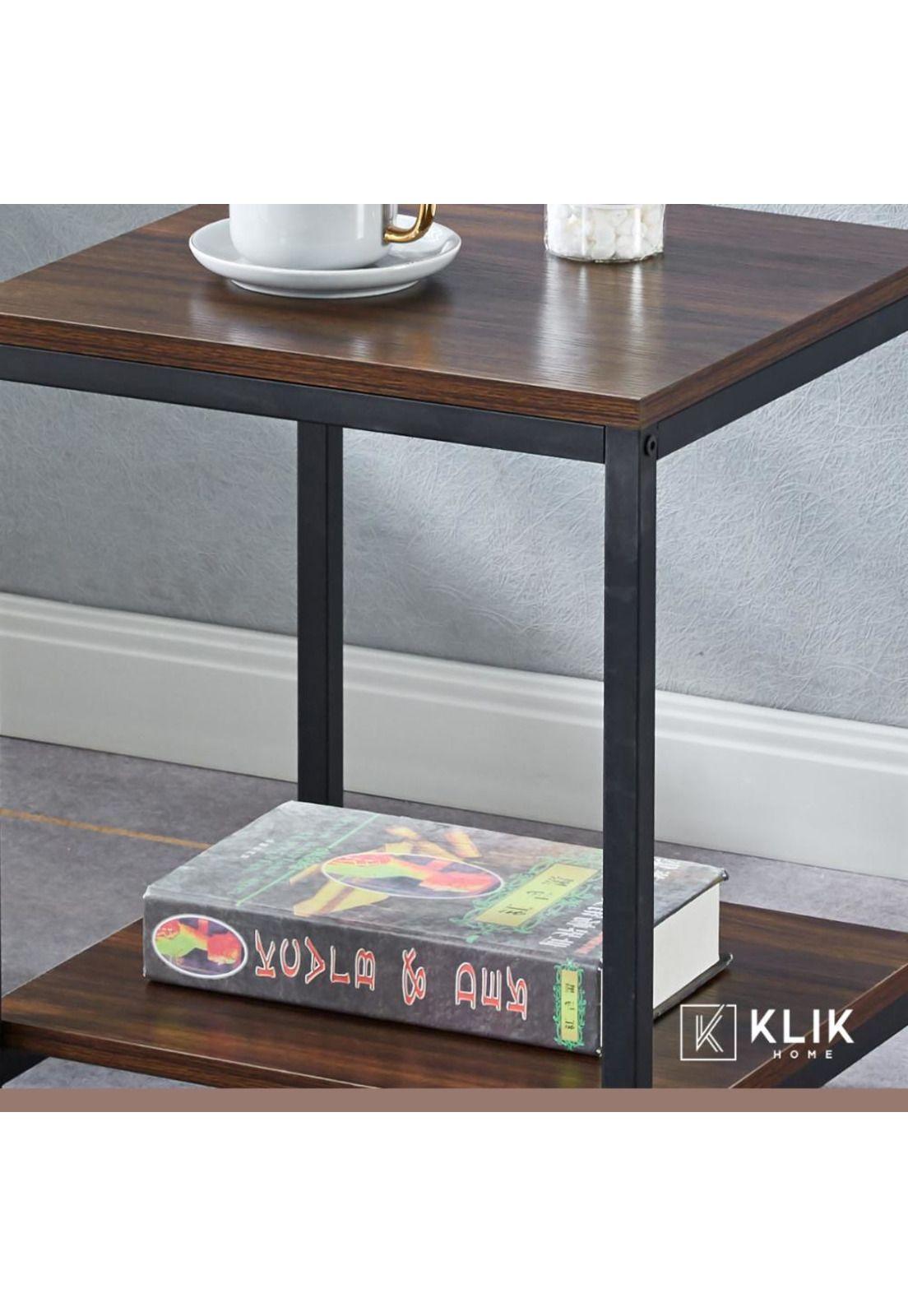 Pack de 2 Veladores Mesa Auxiliar Lateral de 2 Niveles - Madera Oscura Walnut-7